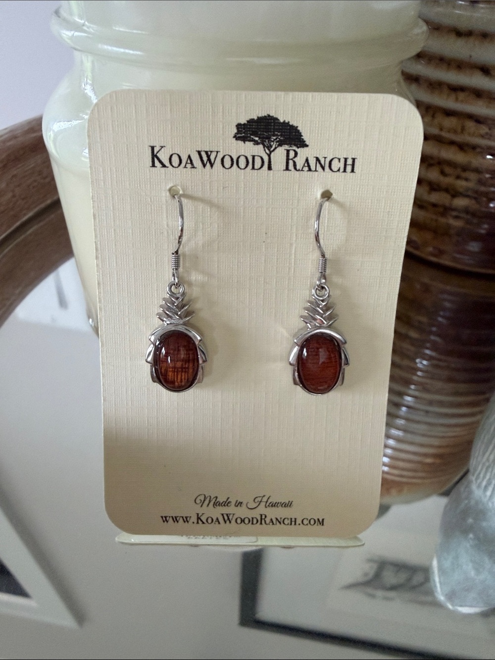 Koa Wood Pineapple Drop Earrings